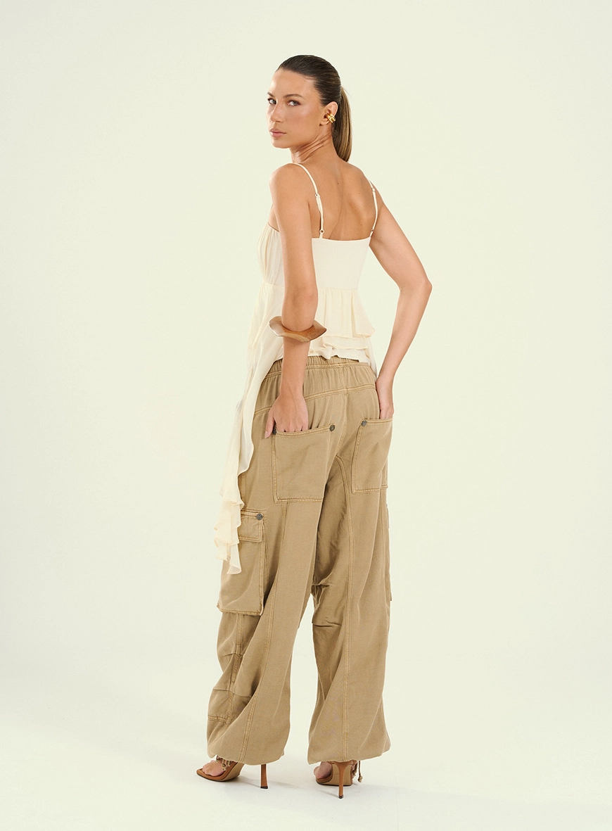 Calça Feminina Cargo Comfy Com Amarração Bege 2