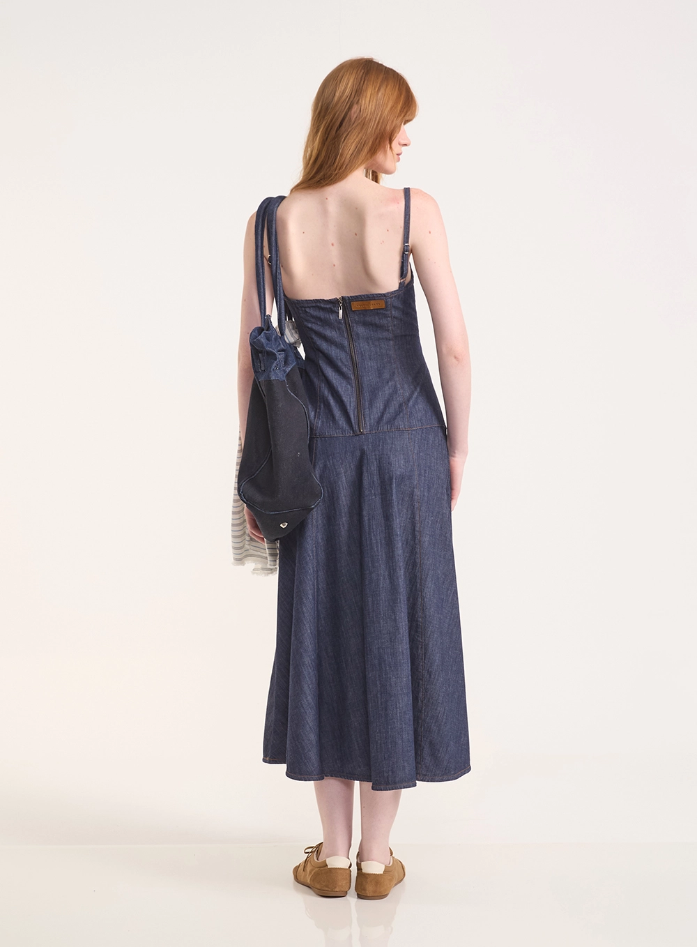 Vestido Jeans Com Alças Finas E Zíper Índigo