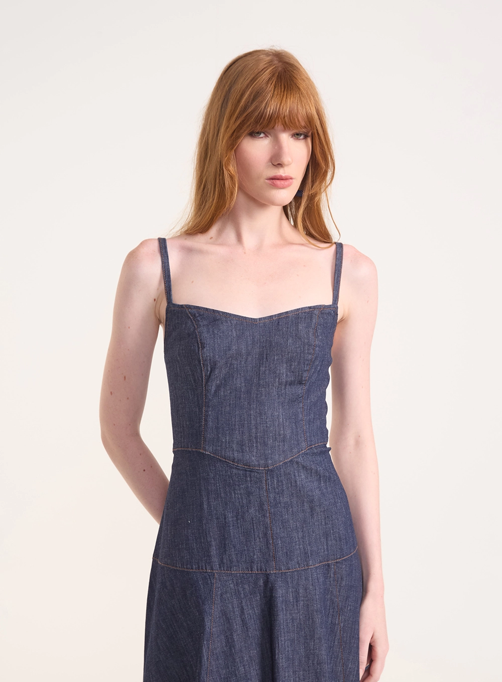 Vestido Jeans Com Alças Finas E Zíper Índigo