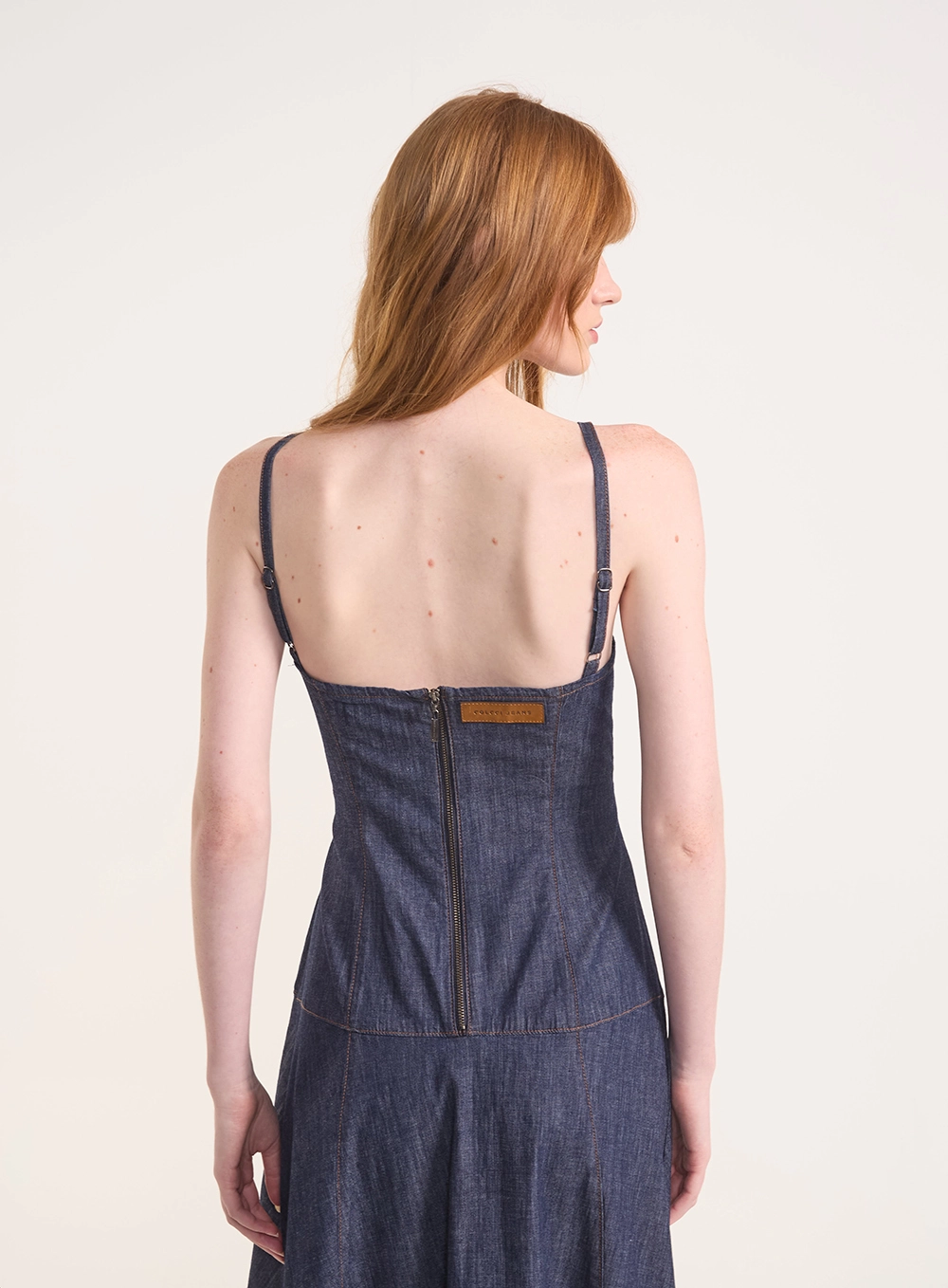 Vestido Jeans Com Alças Finas E Zíper Índigo