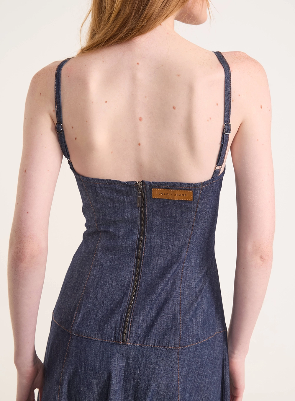 Vestido Jeans Com Alças Finas E Zíper Índigo