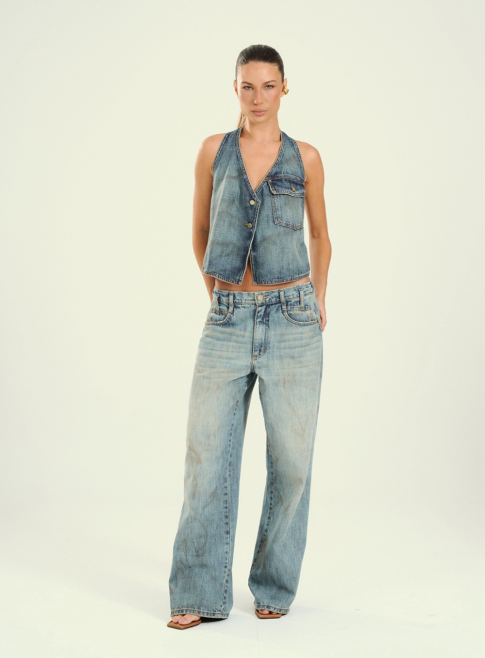 Calça Jeans Feminina Wide Leg Estonada - Lilian Índigo 1