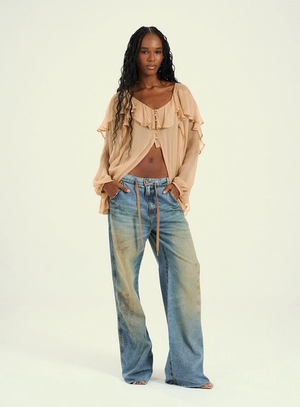 Calça Jeans Feminina Com Amarração - Kalifa