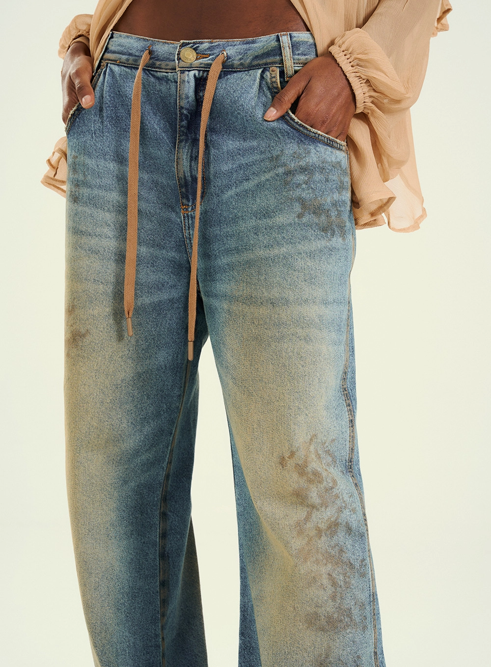 Calça Jeans Feminina Com Amarração - Kalifa Índigo 4