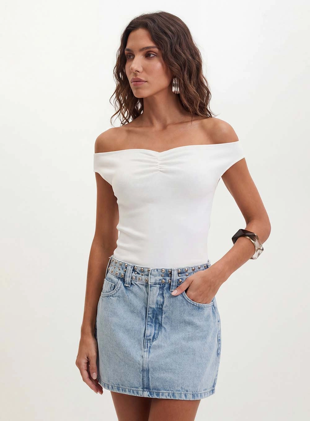 Blusa Feminina Ombro A Ombro Com Franzido - Slim Off Shell 1