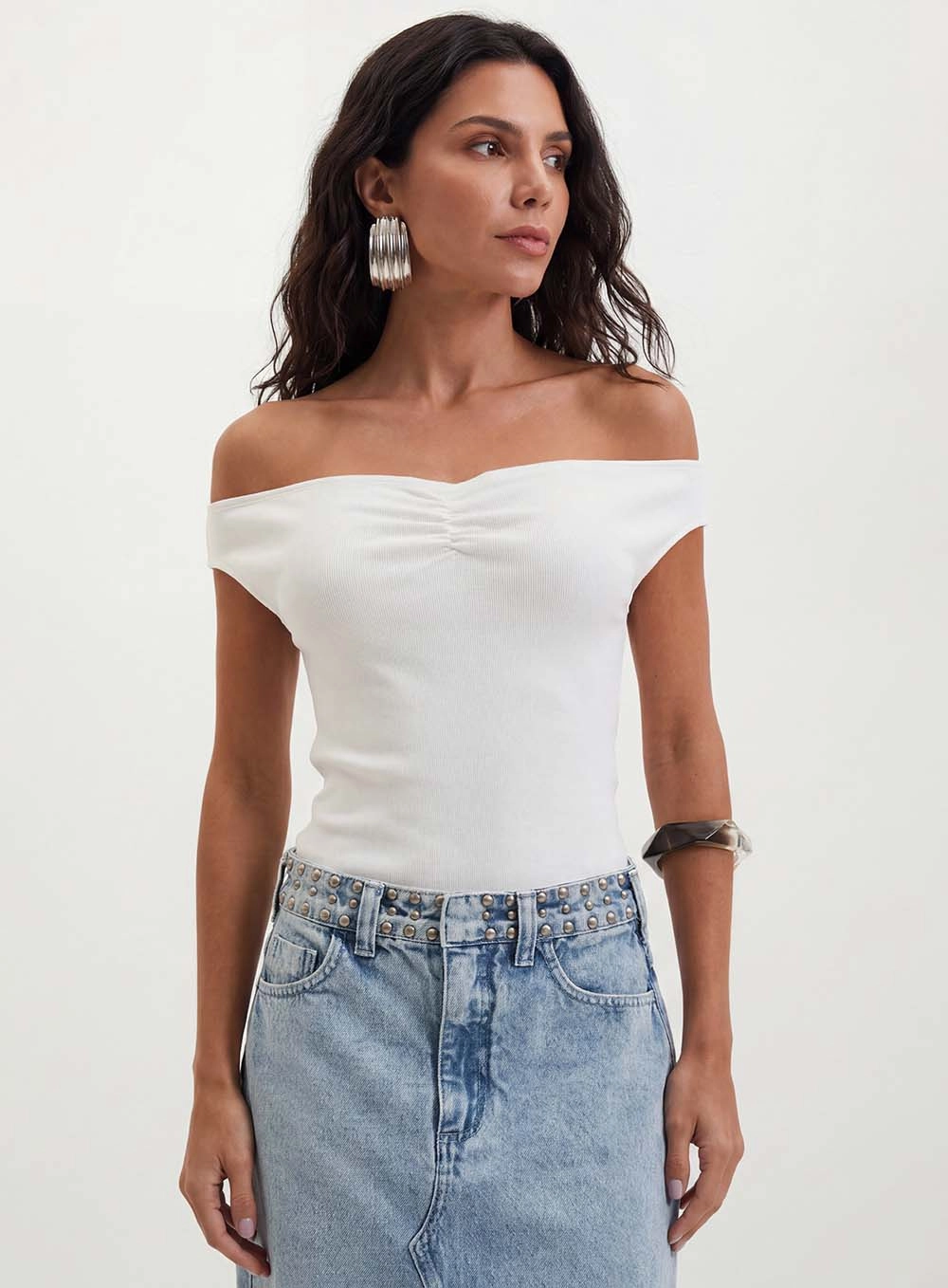 Blusa Feminina Ombro A Ombro Com Franzido - Slim Off Shell 3