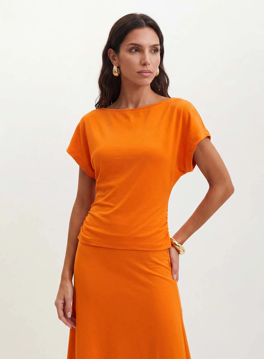 Blusa Feminina Com Franzidos Laterais - Comfort Laranja 1