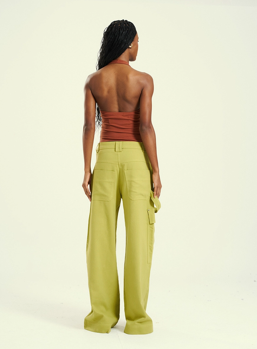 Calça Feminina Wide Leg E Bolsos Cargo Verde 2
