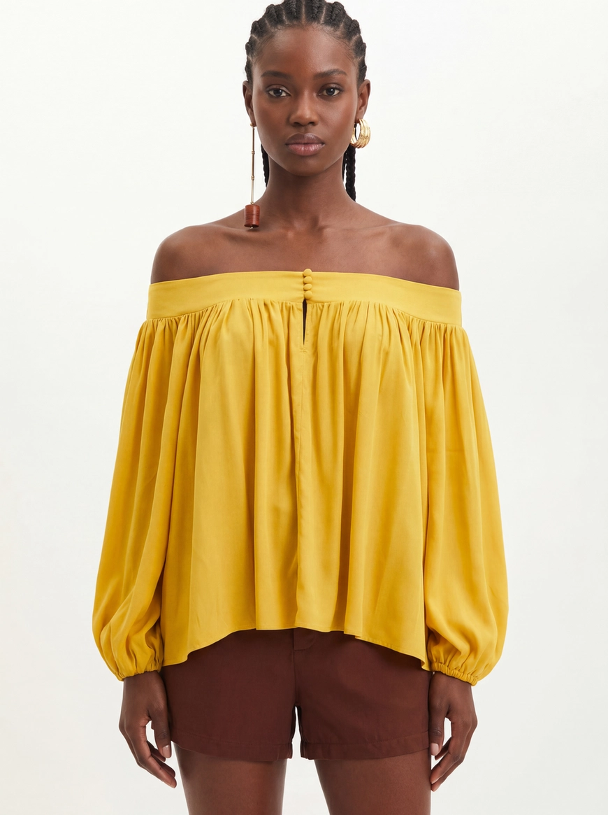 Blusa Feminina Ombro A Ombro - Godê AMARELO 4