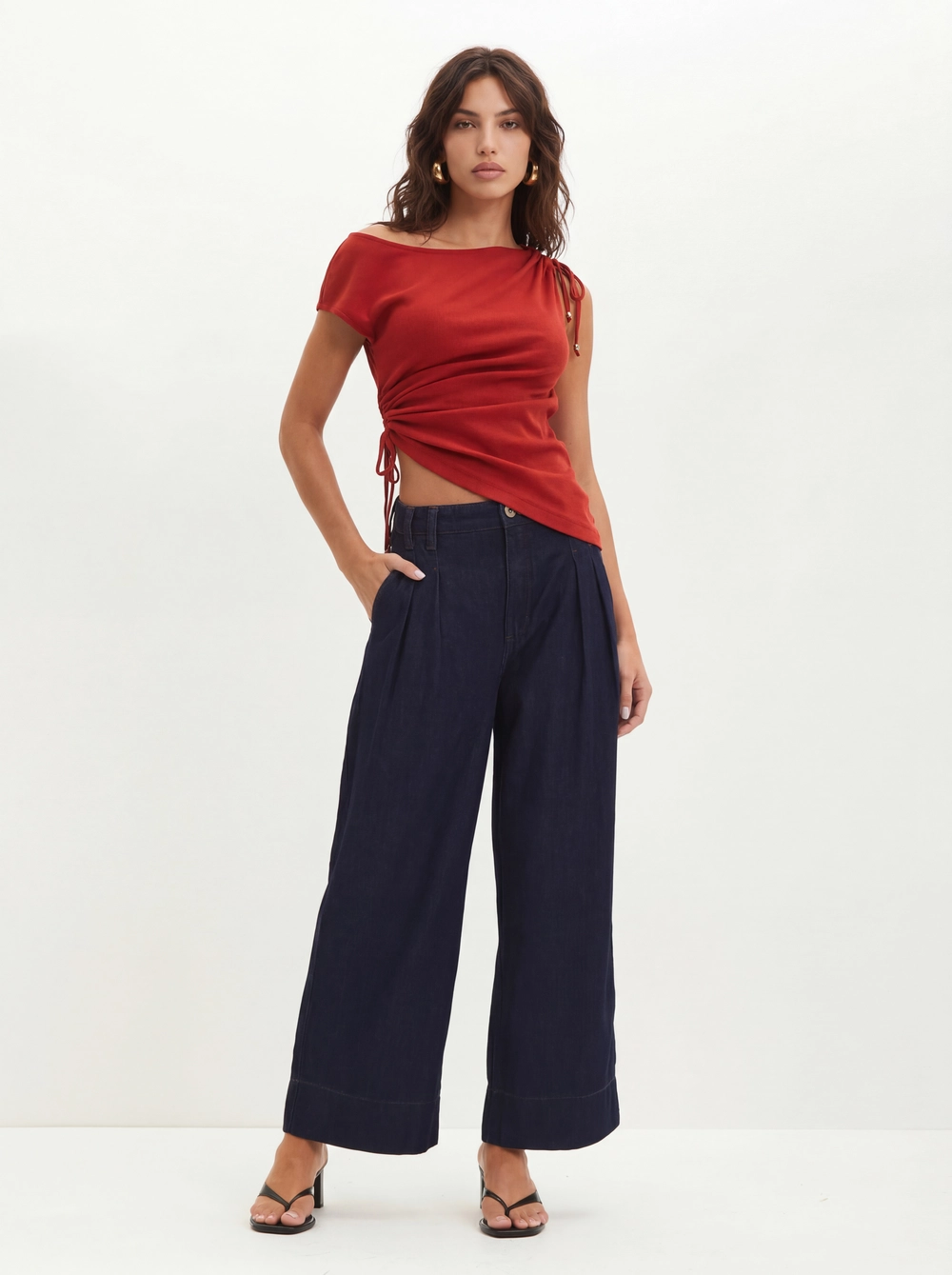 Blusa Feminina Com Franzido E Amarração - Slim Vermelho 3