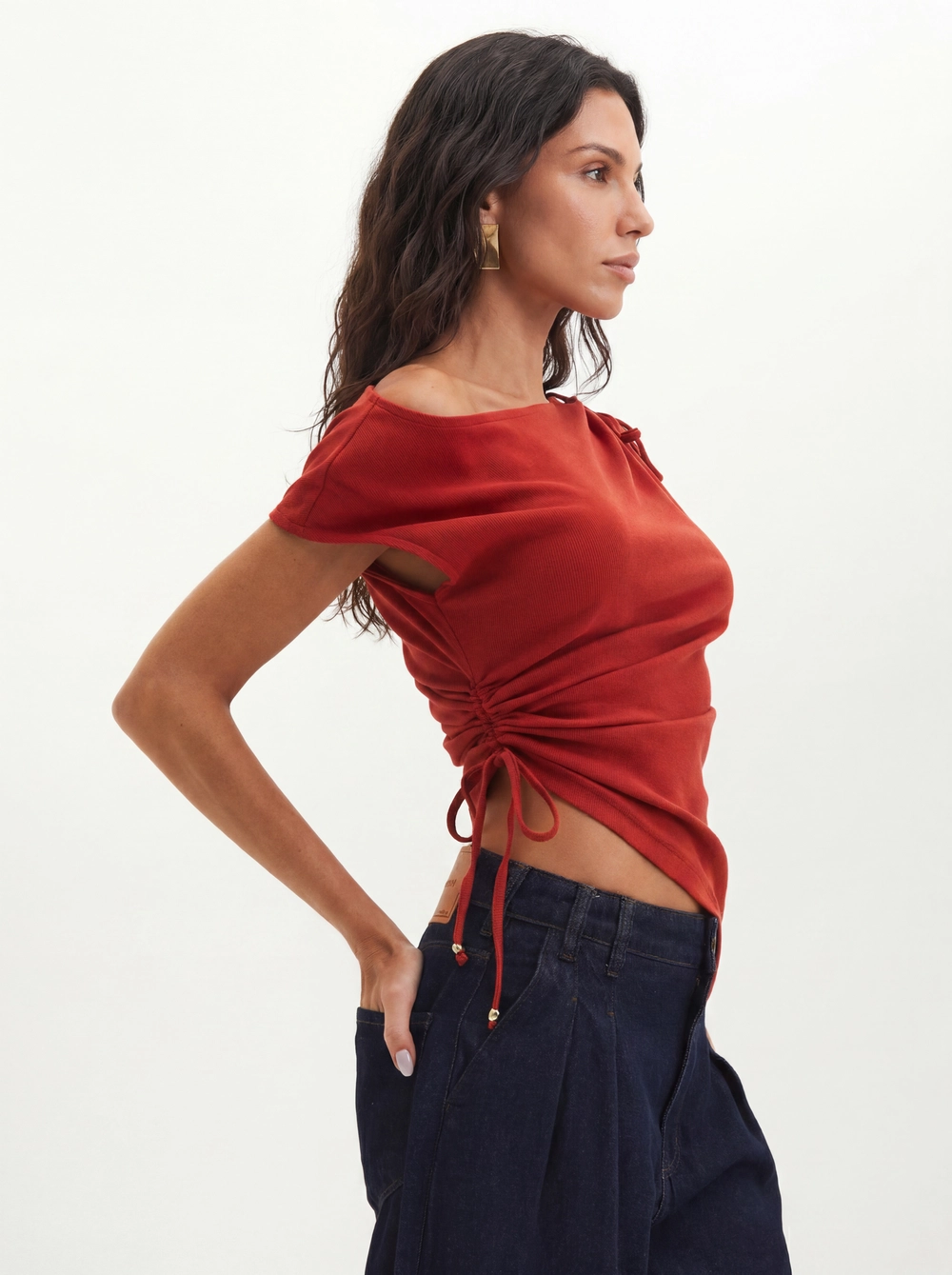 Blusa Feminina Com Franzido E Amarração - Slim Vermelho 4