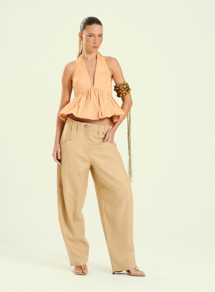 Calça Feminina Pantalona Bege 4