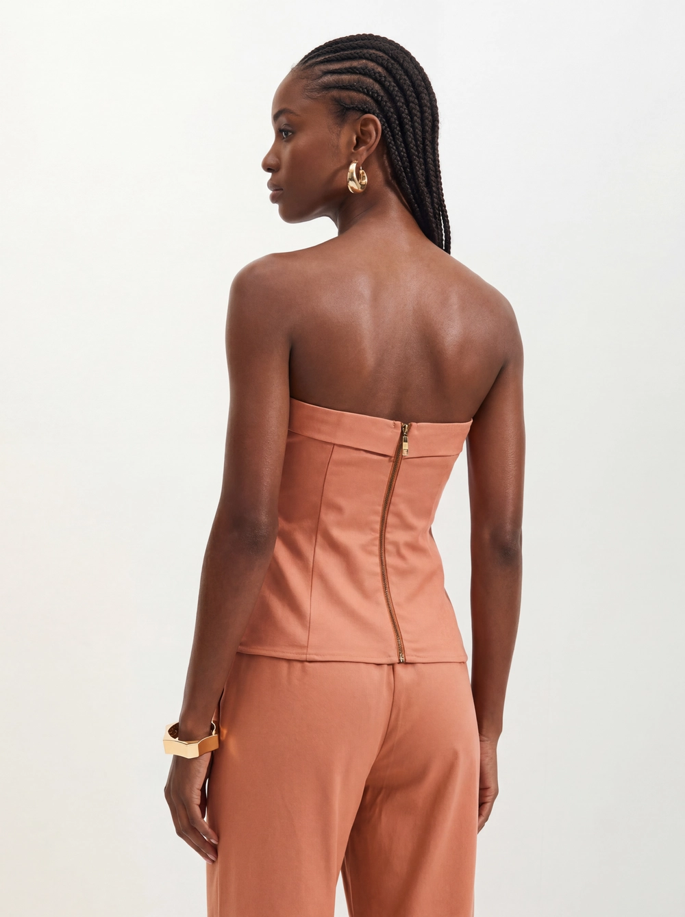 Blusa Feminina Tomara Que Caia Com Recortes - Slim Marrom 2
