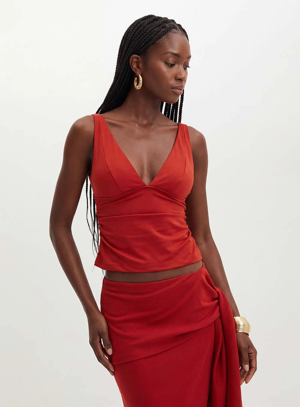 Blusa Feminina Decote V E Franzidos - Slim Vermelho 1