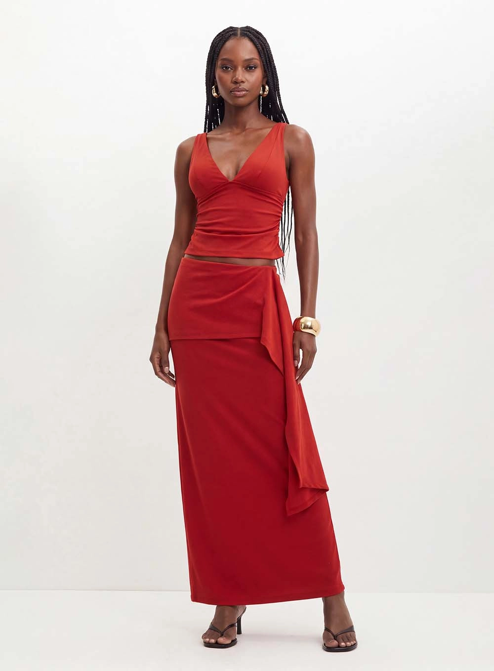 Blusa Feminina Decote V E Franzidos - Slim Vermelho 3