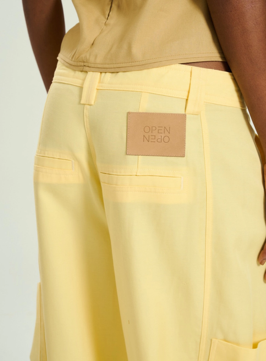 Calça Feminina Linho Com Bolsos Amarelo 3