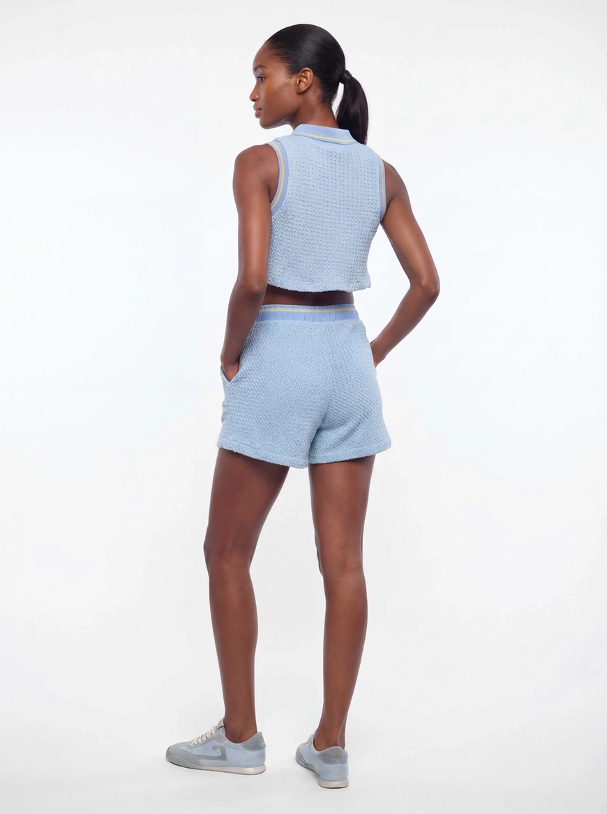 Short Tricô Comfort Com Amarração Azul Tranquile Blue 2