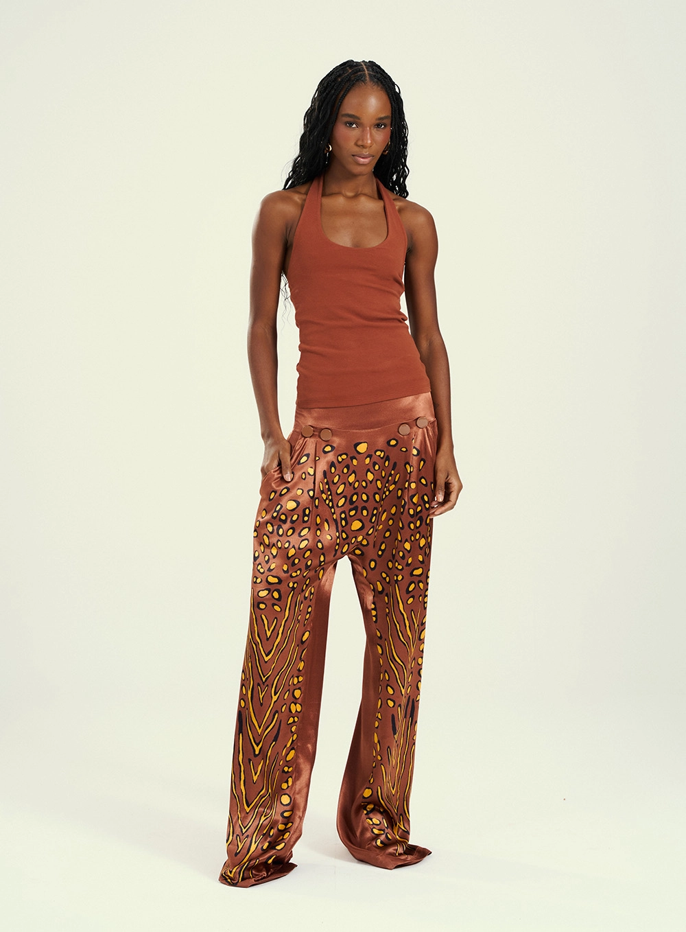 Calça Feminina Pantalona Animal Print Marrom 1