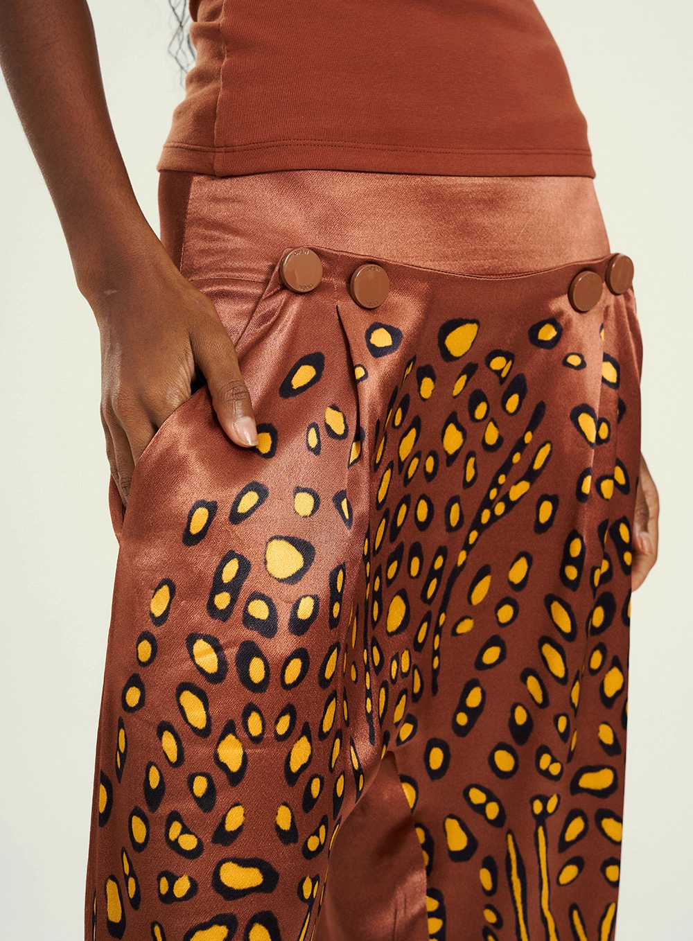 Calça Feminina Pantalona Animal Print Marrom 3