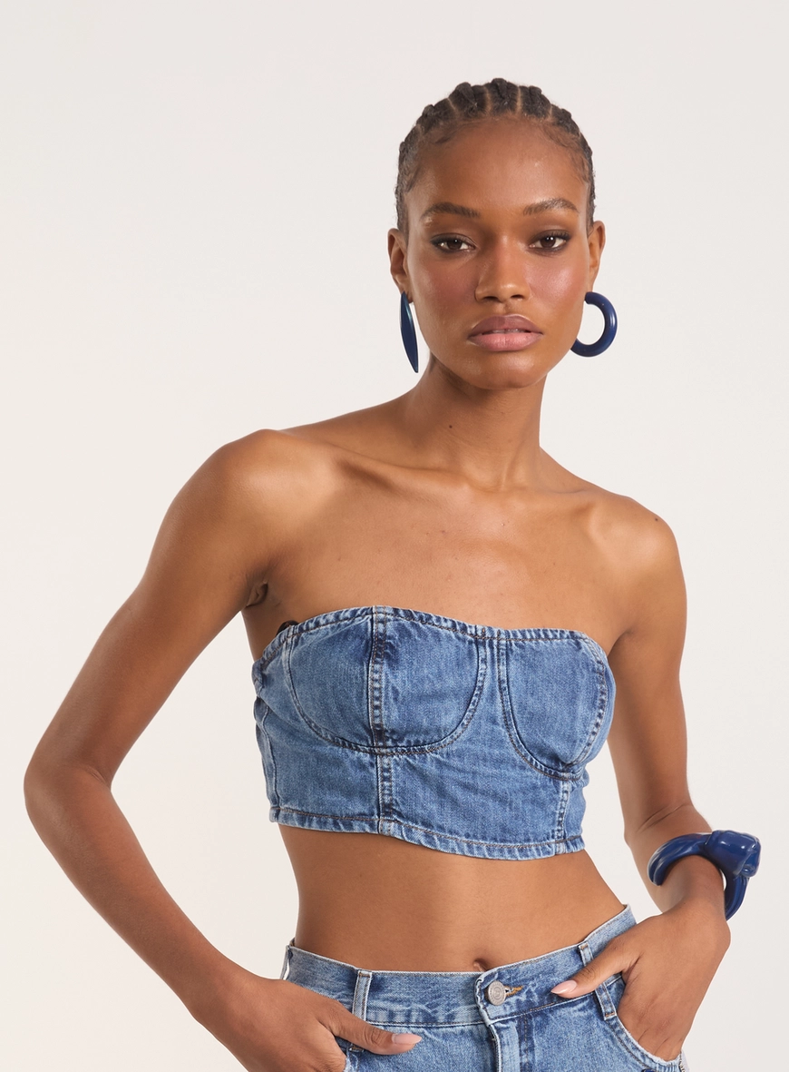 Top Jeans Feminino Tomara Que Caia
