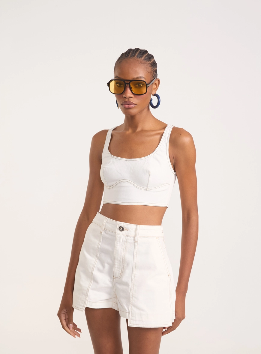 Top Cropped Justo Com Zíper E Recortes