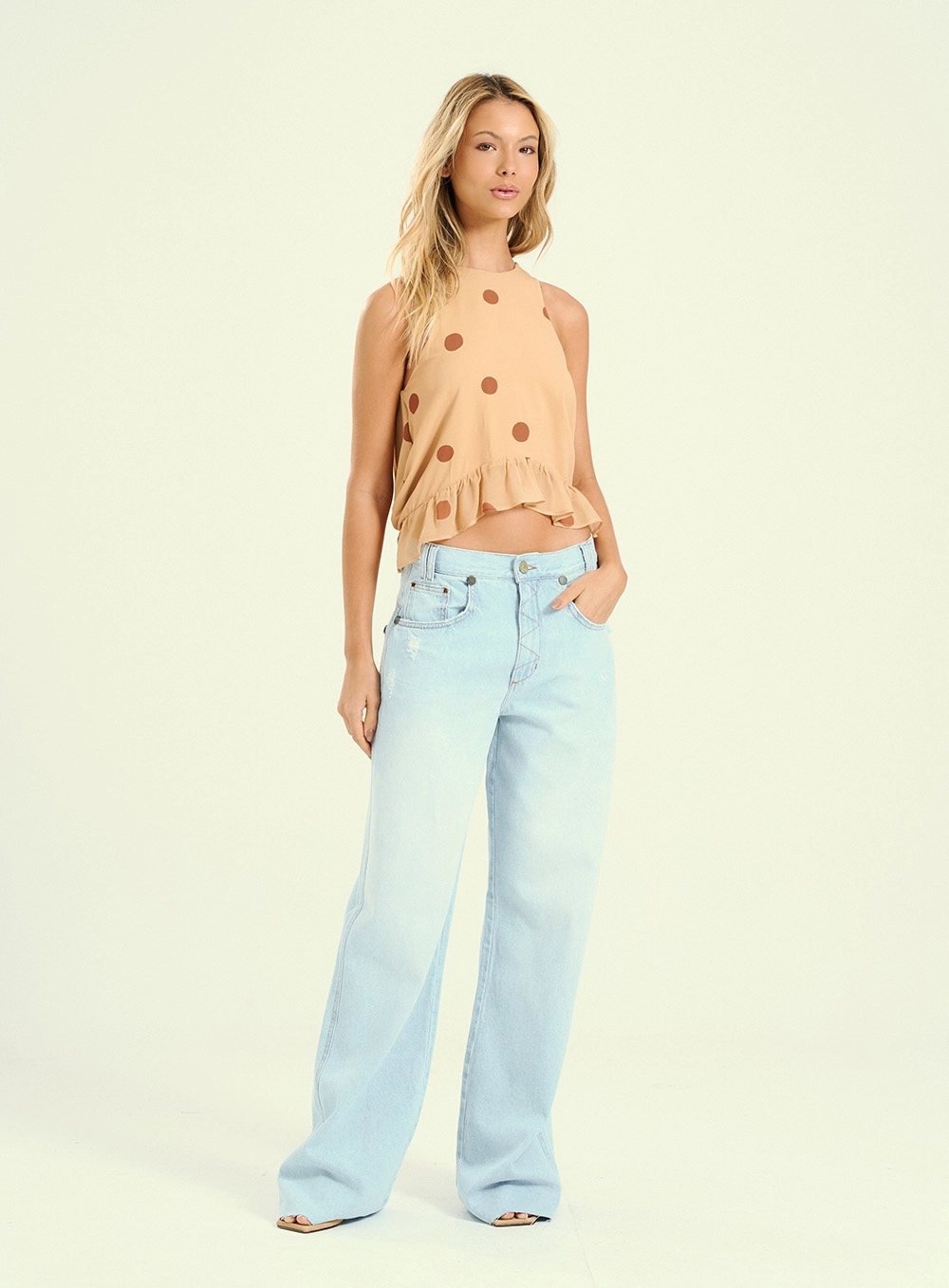 Calça Feminina Wide Leg Lavagem Bleached - Lilian Índigo 1