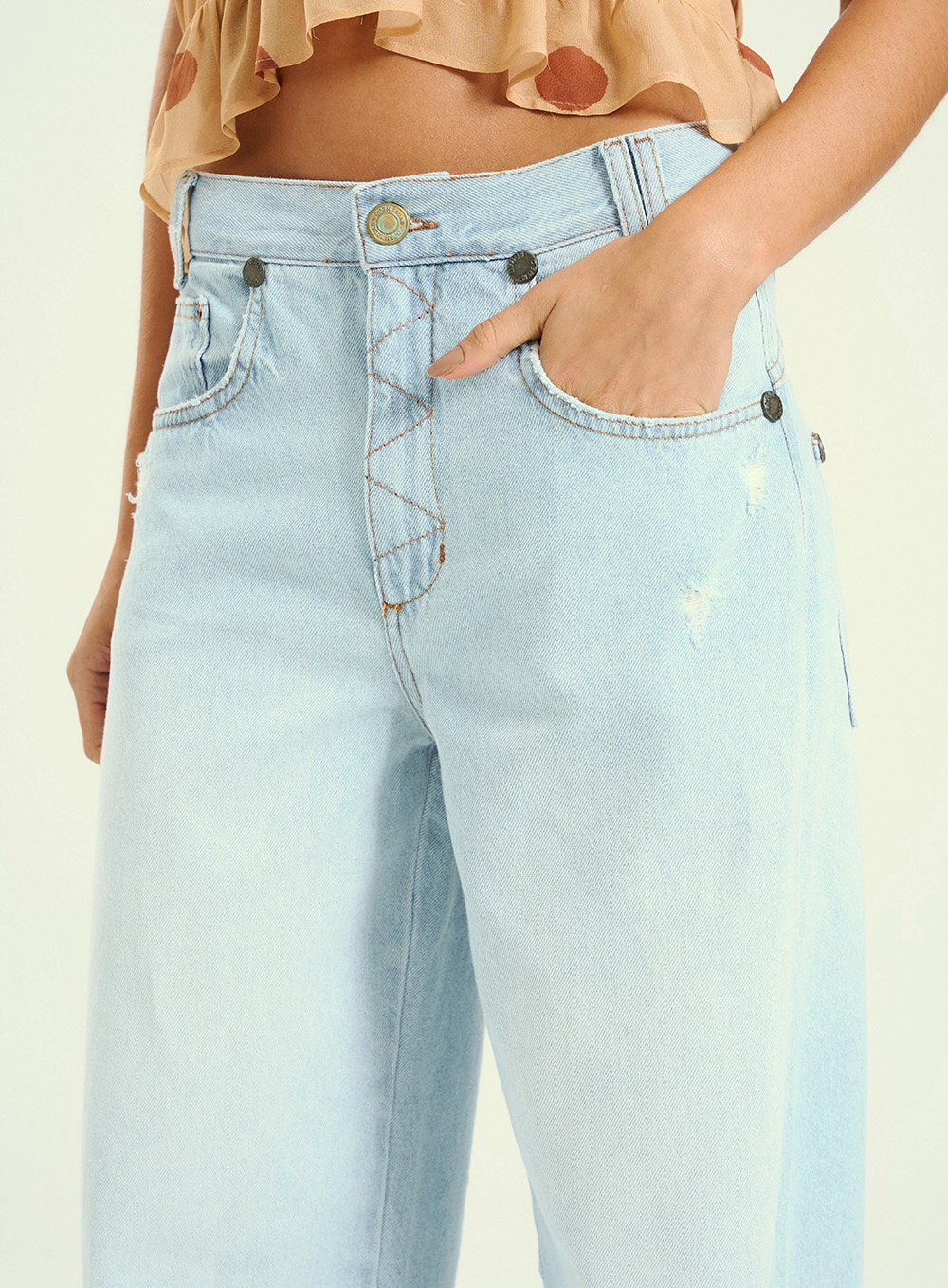 Calça Feminina Wide Leg Lavagem Bleached - Lilian Índigo 3