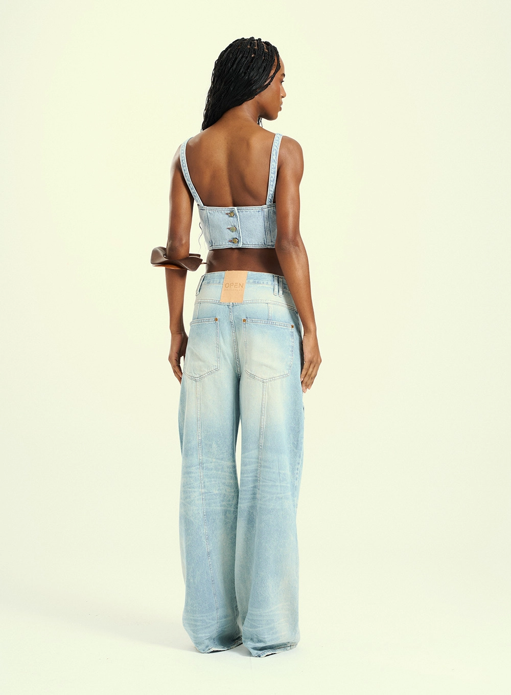 Calça Feminina Wide Leg Jeans Com Bolsos Cargo Índigo 2
