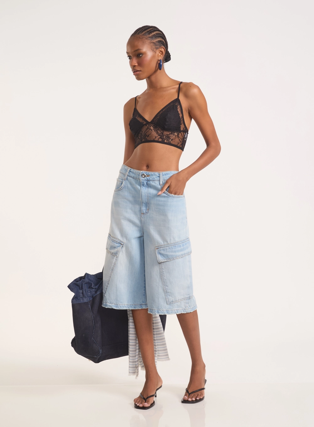 Top Lace Bralette Com Alças Finas Preto