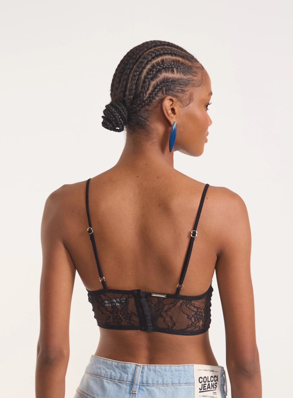 Top Lace Bralette Com Alças Finas Preto