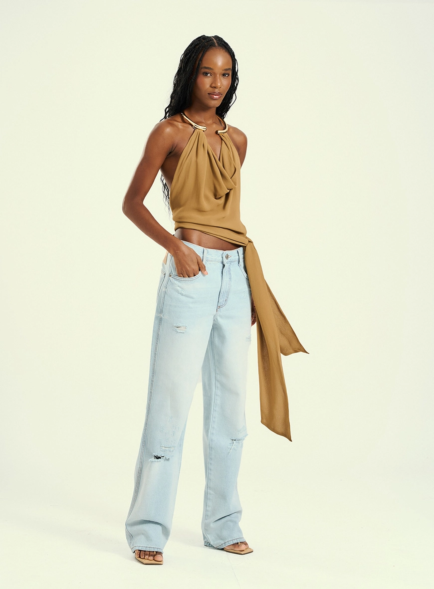 Calça Feminina Wide Leg Jeans Icon Índigo 1