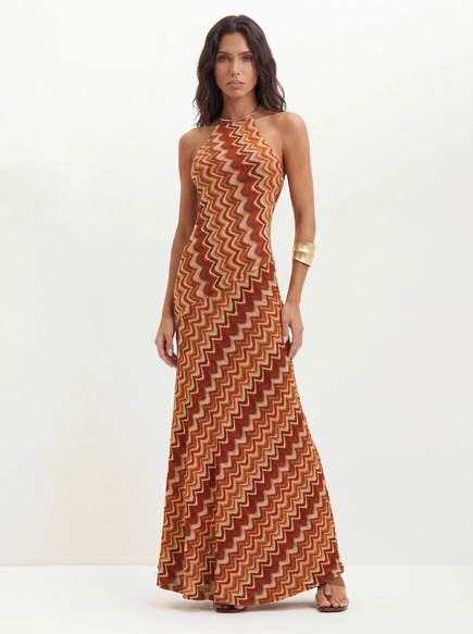 Vestido Longo Estampado Com Amarração - Slim