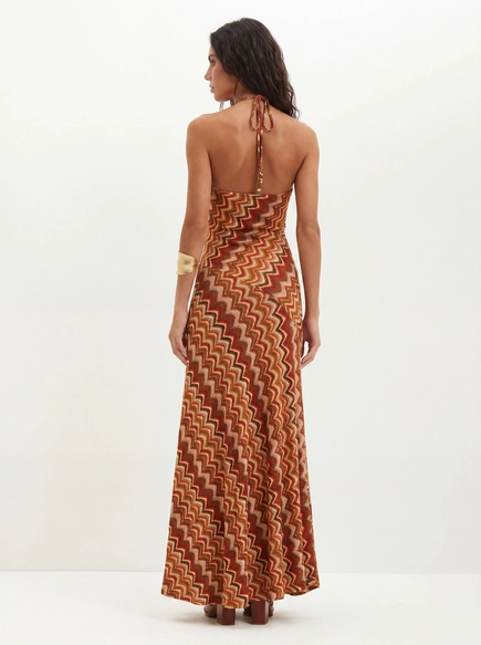 Vestido Longo Estampado Com Amarração - Slim