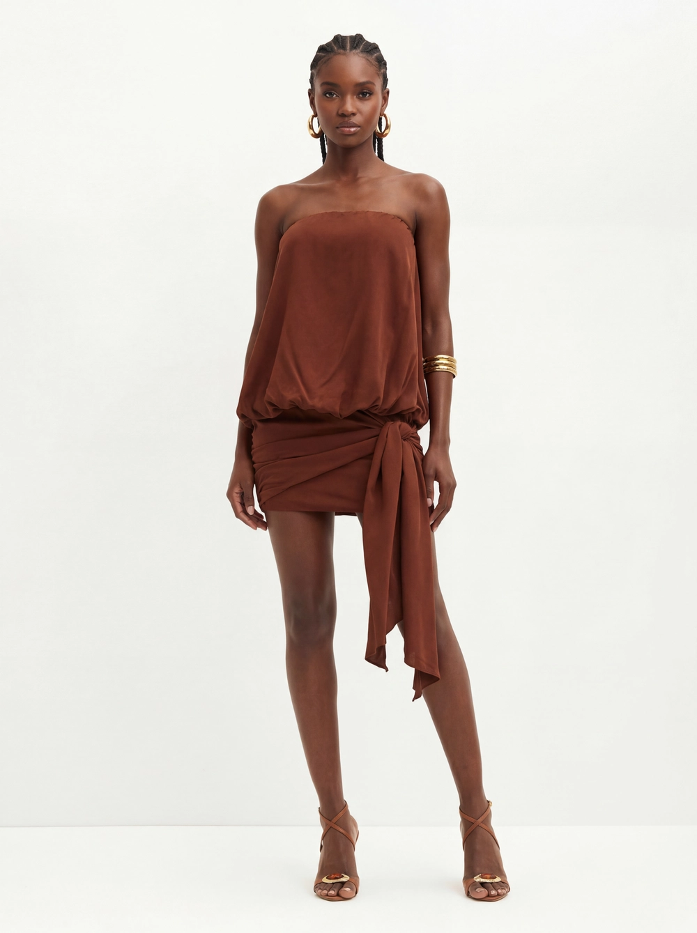 Vestido Curto Com Drapeado Lateral - Balonê Marrom 1