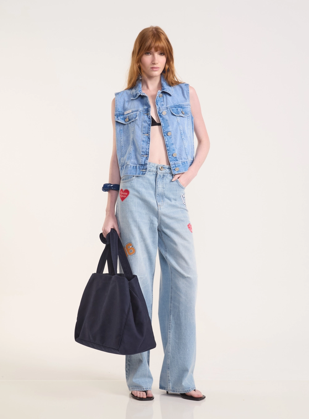 Colete Jeans Feminino Com Gola Índigo