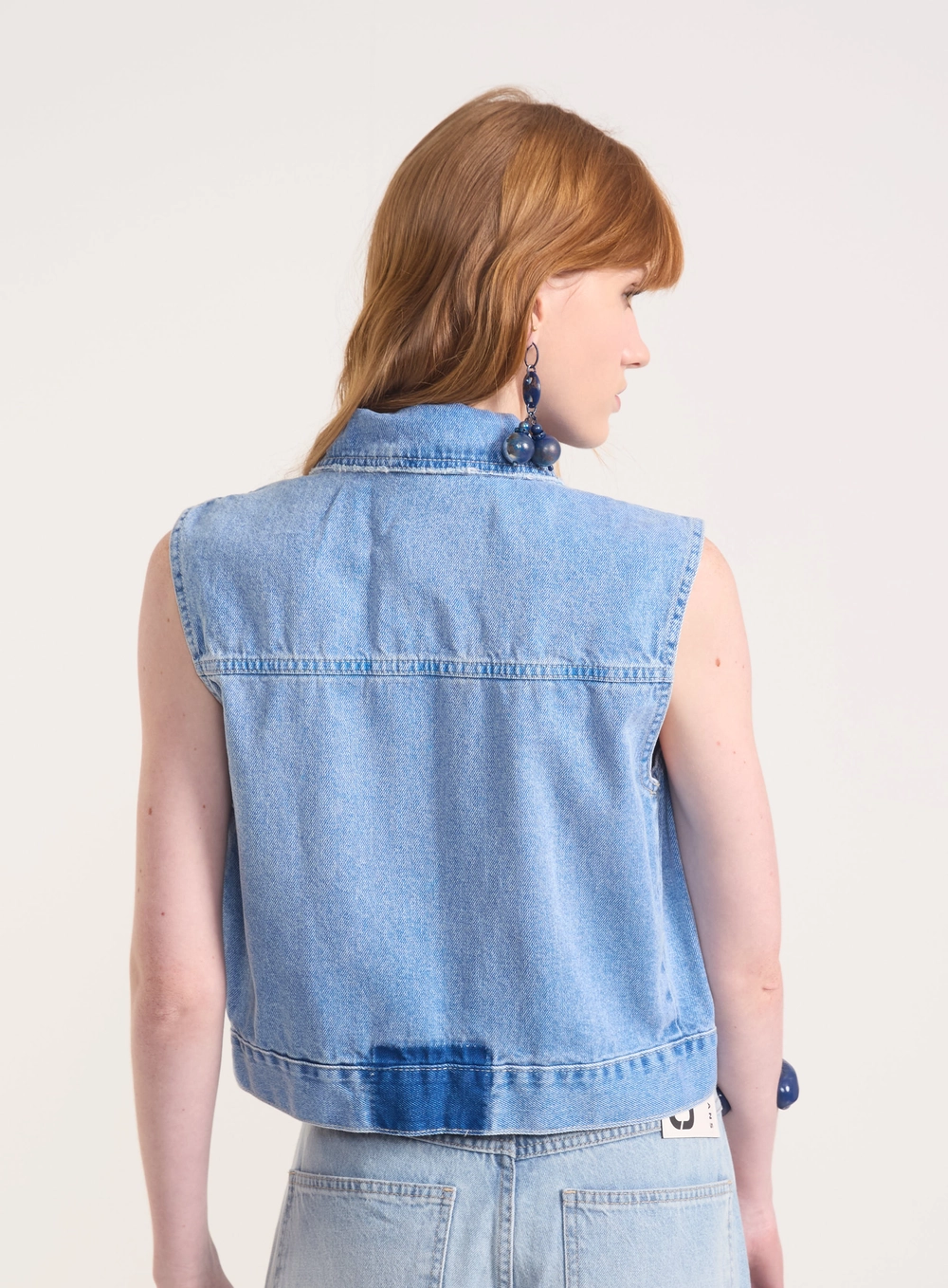Colete Jeans Feminino Com Gola Índigo