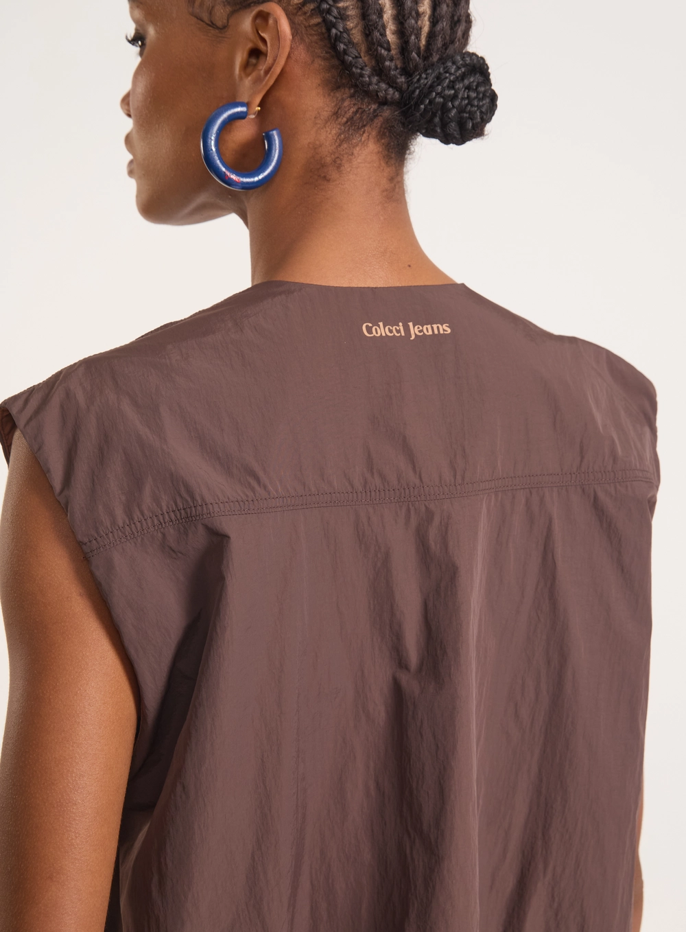 Colete Feminino Nylon Com Bolsos - Loose Marrom