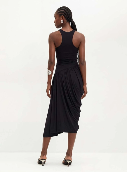 Vestido Midi Com Drapeado Assimétrico - Comfort