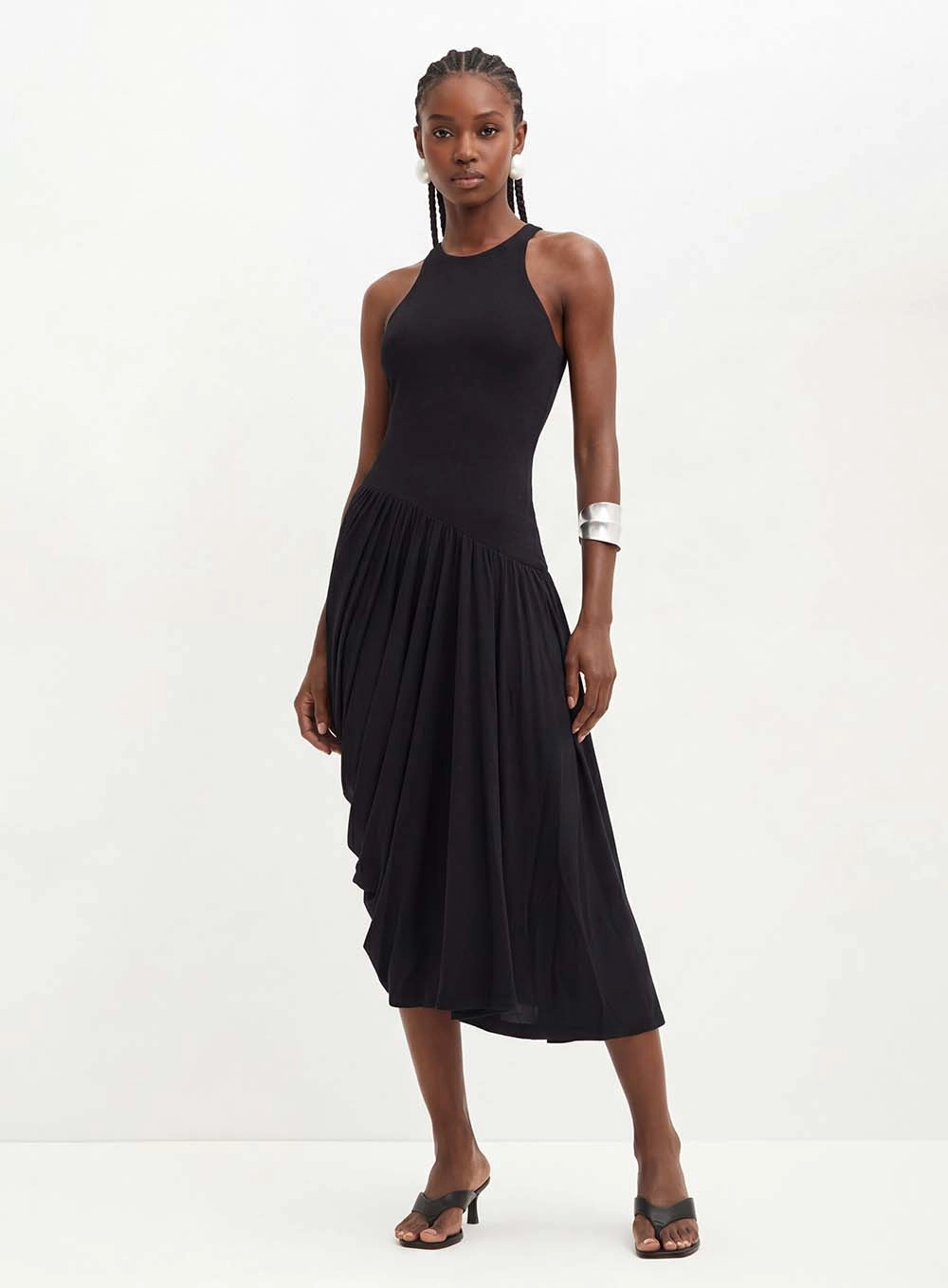 Vestido Midi Com Drapeado Assimétrico - Comfort Preto 1