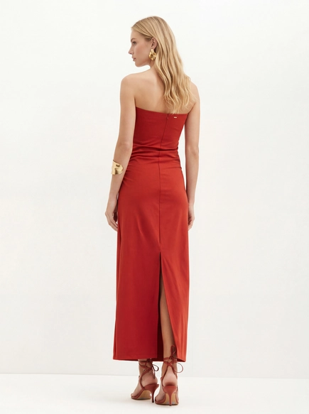 Vestido Longo Tomara Que Caia Com Franzidos - Slim