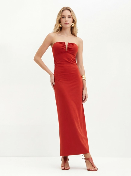 Vestido Longo Tomara Que Caia Com Franzidos - Slim