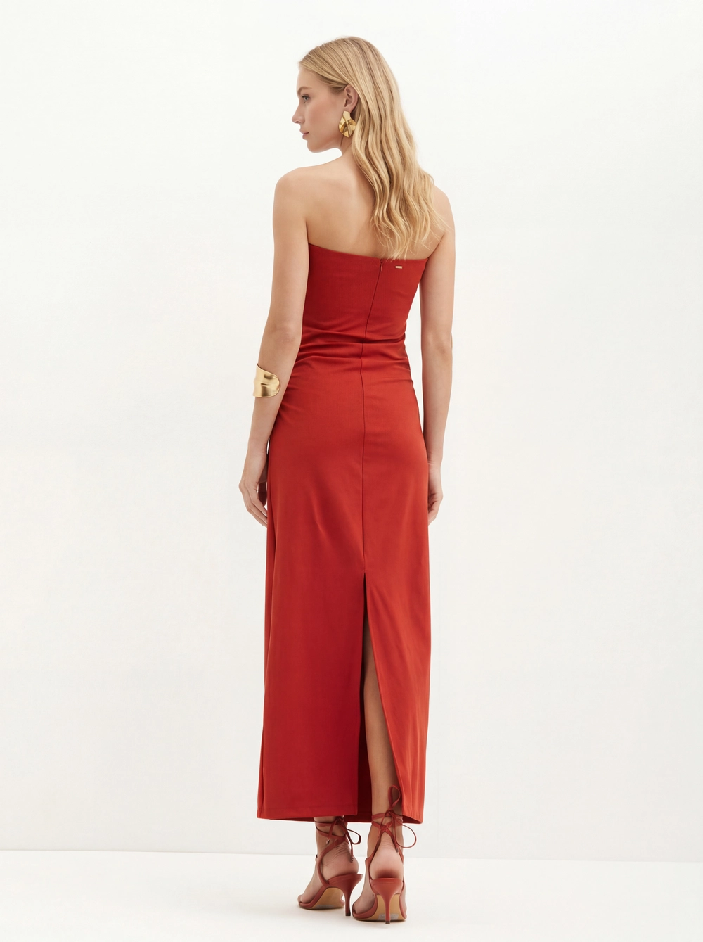 Vestido Longo Tomara Que Caia Com Franzidos - Slim Vermelho 2