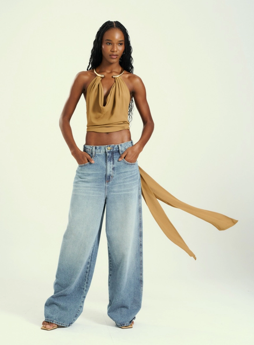 Calça Feminina Jeans Barrel Com Pespontos Índigo 6