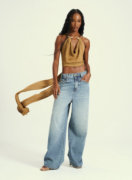 Calça Feminina Jeans Barrel Com Pespontos