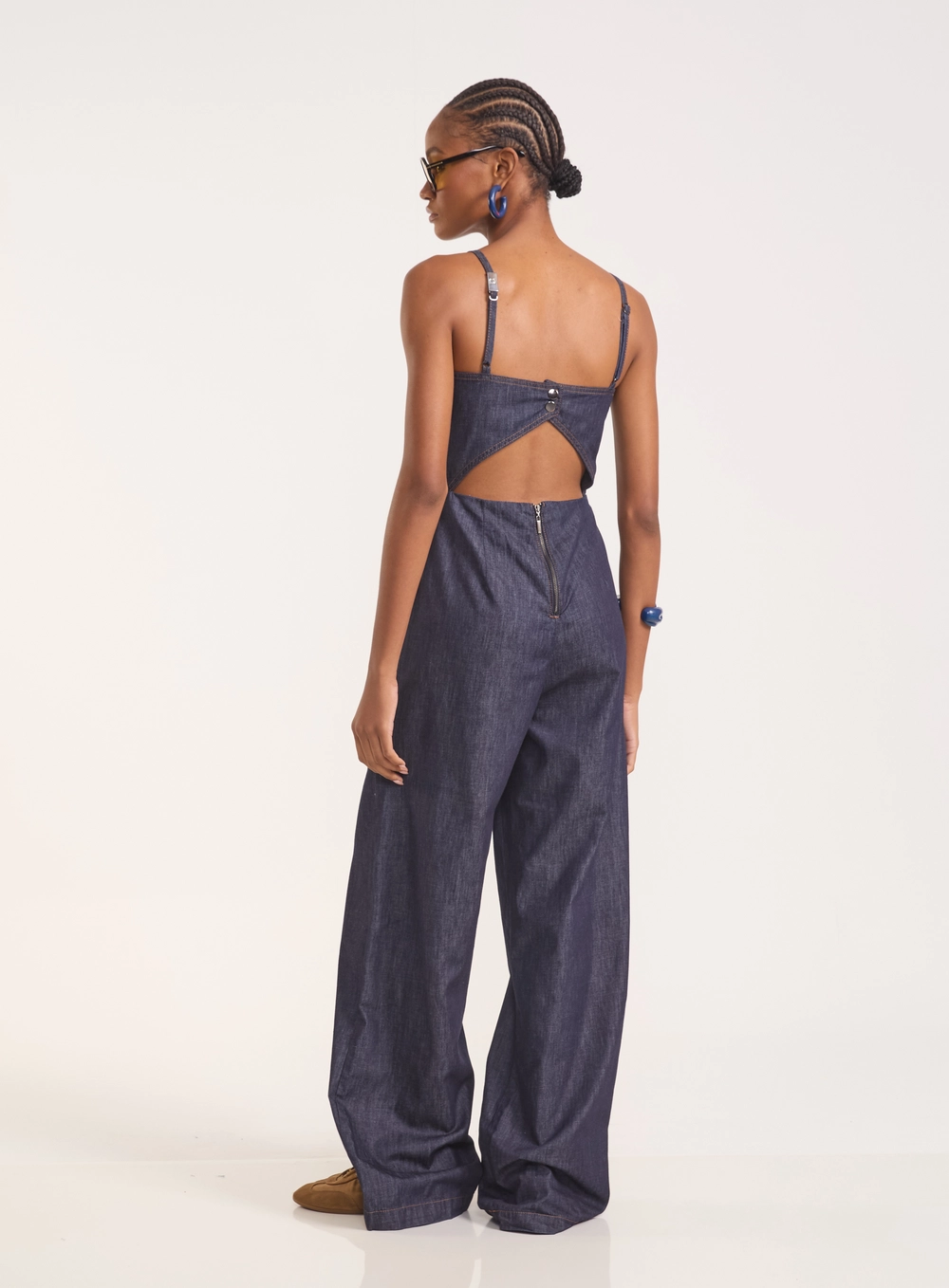 Macacão Jeans Bustier Com Costas Vazadas Índigo