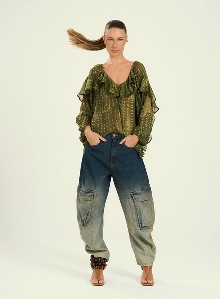 Calça Feminina Jeans Barrel  Efeito Smashed