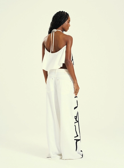 Calça Feminina Pantalona Com Grafismos Orgânicos