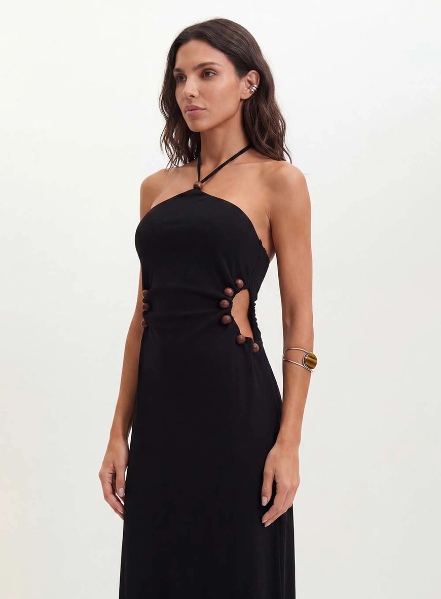Vestido Feminino Com Recortes Vazados - Evasê Preto 4