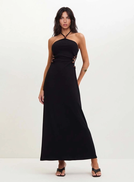 Vestido Feminino Com Recortes Vazados - Evasê