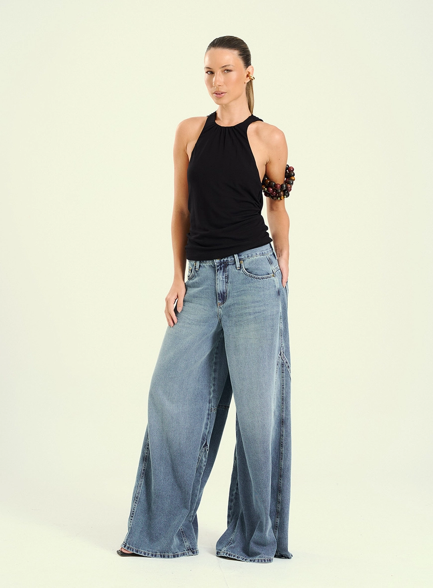 Calça Feminina Jeans Ultra Palazzo Índigo 1